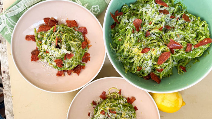 High Fiber Pea and Prosciutto Pasta